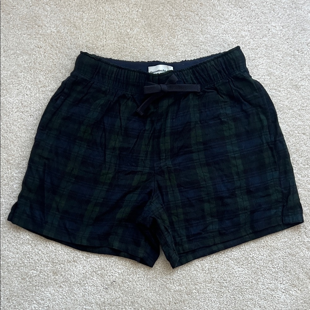 Abercrombie & Fitch Unisex Plaid Navy and Green High Rise Pajama Shorts